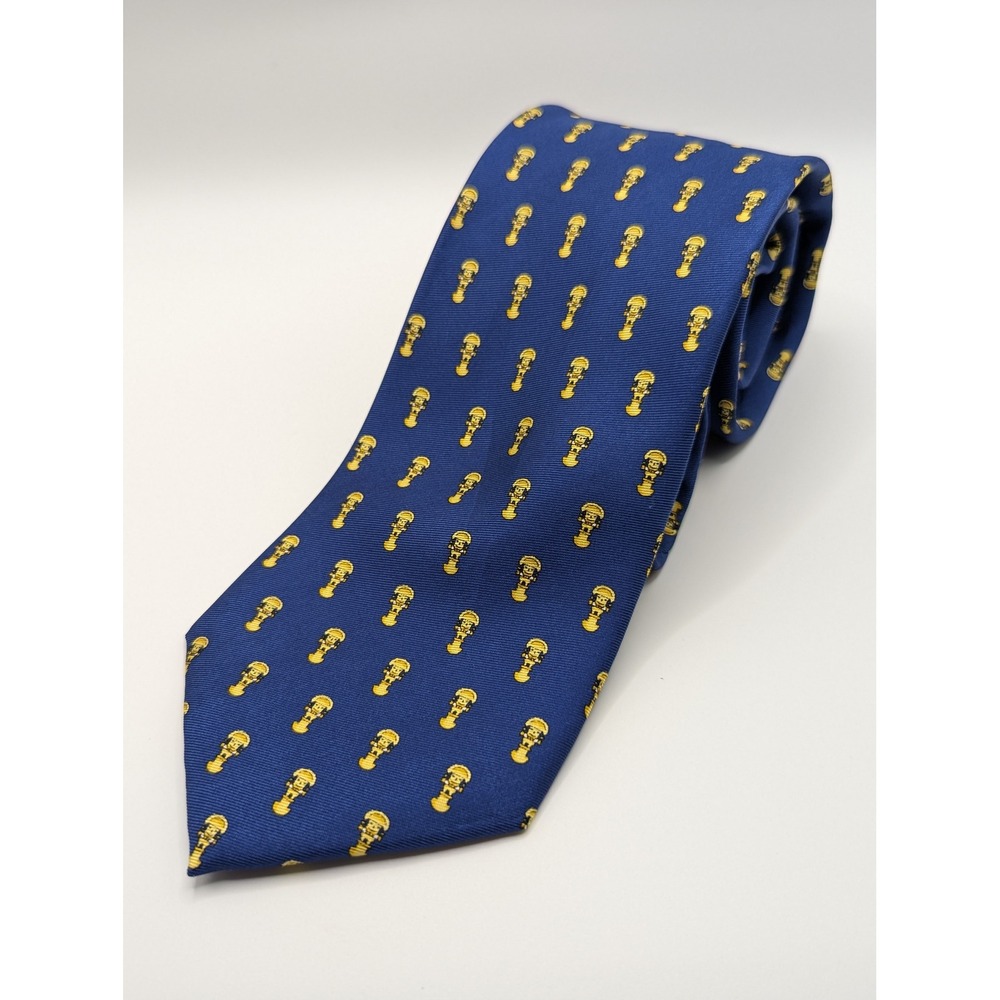 Huerta & Goischke Mens Silk Tie Blue Yellow Tumi Peruvian Motif Made in Peru